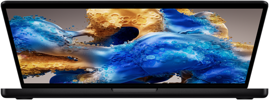 Slightly open MacBook Pro revealing a colorful screen